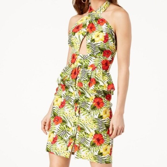 xoxo peplum dress XOXO Juniors Printed Tiered Peplum Dress Olive L at Amazon Women's Clothing store